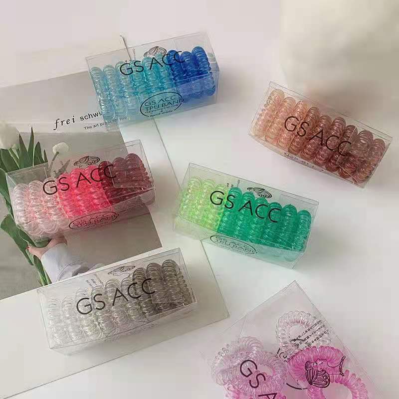 Korean Hair Accessories Gradient Color Elastic Headband Female Simple Hair Ring Boxed Candy Color Transparent Phone Line Hair Ring Ornament