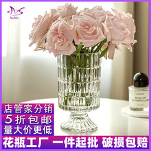 包邮浮雕玻璃花瓶法式高级感鲜花水培养插花玫瑰客厅餐桌装饰摆件