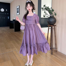 女童连衣裙夏季2024新款儿童女孩大童夏装洋气礼服公主裙紫色裙子