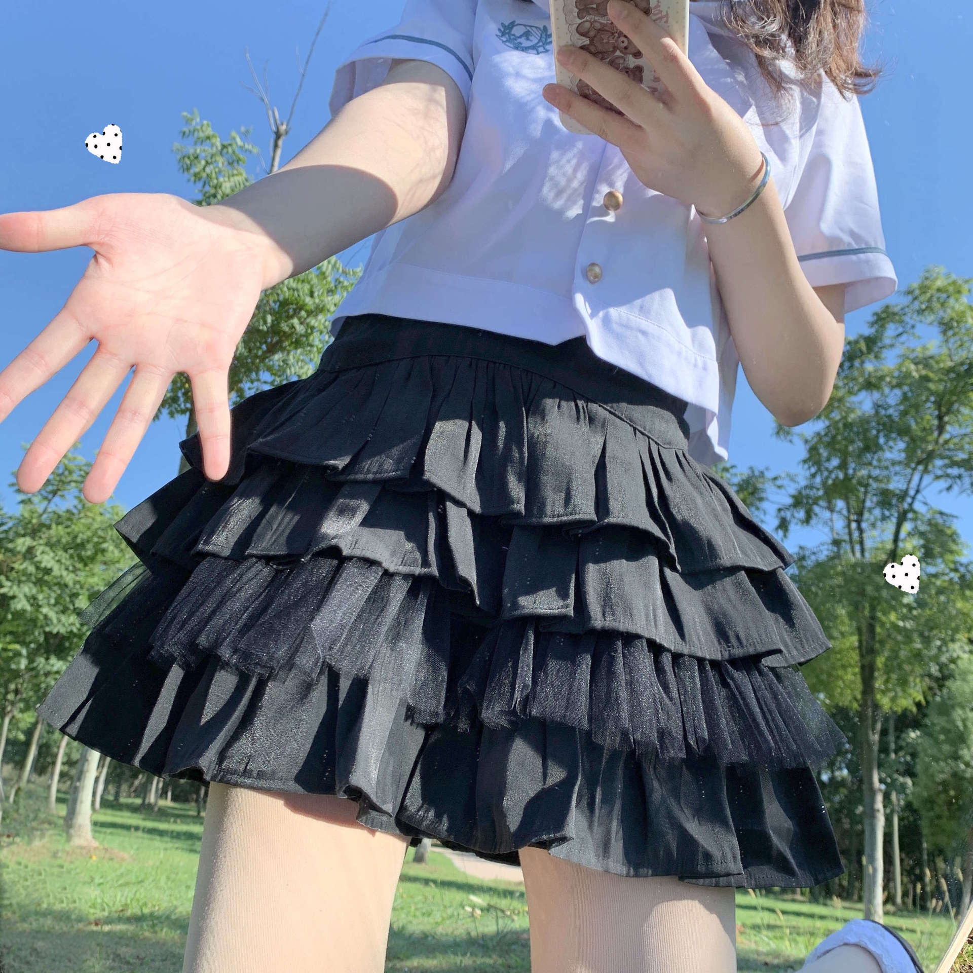 实拍 厂原创设计 春秋lolita百搭甜美纯色高腰松紧腰超短蓬蓬裙女