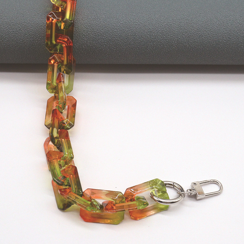 Wholesale Acrylic-Based Resin Square Chain Single-Shoulder Bag Chain Transparent Color Double Color Mobile Phone Lanyard Chain Accessories