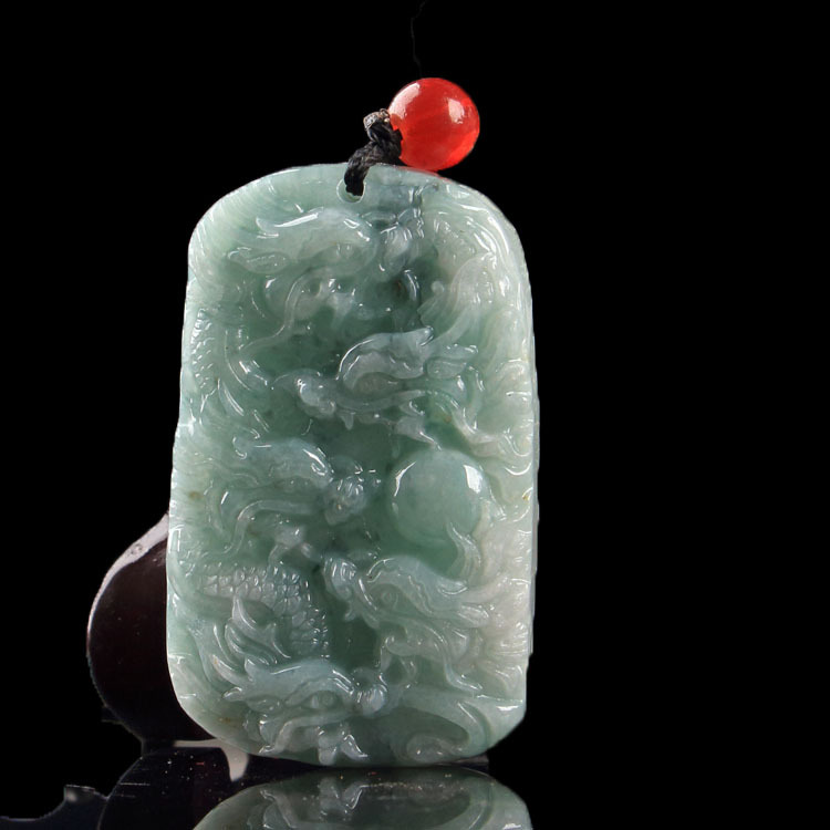 九龙玉牌 缅甸翡翠九龙护 主 男士大气双面雕刻 厚装玉器挂件