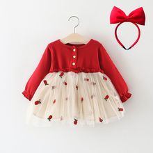 周岁礼服秋季女宝女童连衣裙春秋装婴儿12衣服儿童宝宝甜美红裙子
