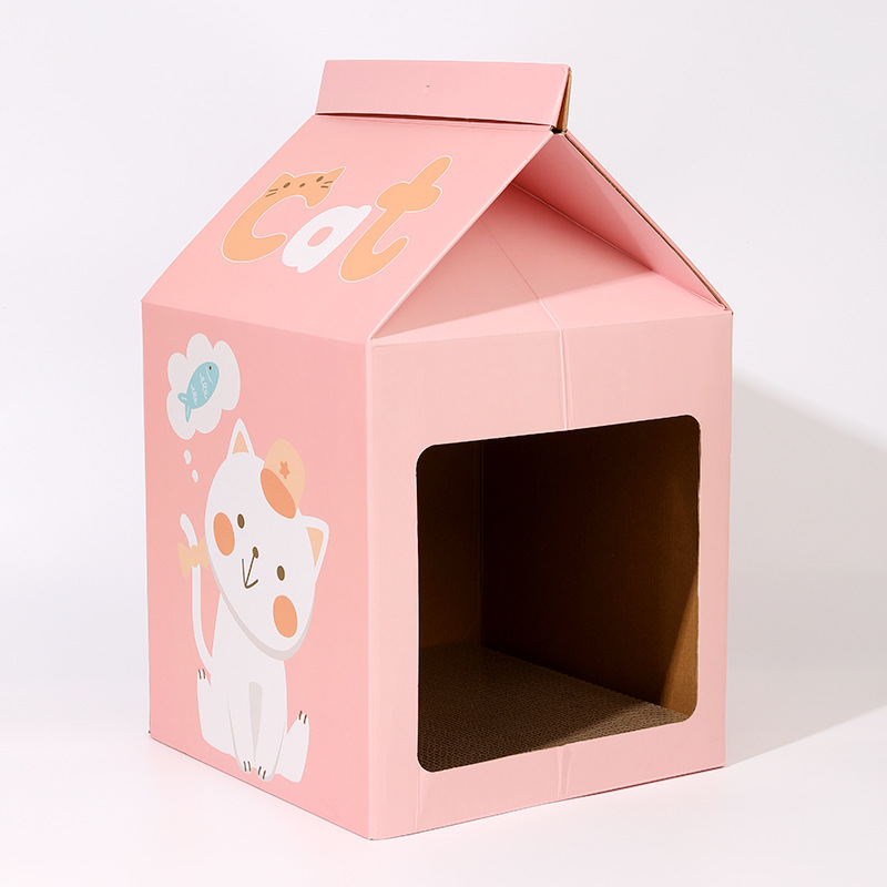猫咪纸箱屋猫窝猫抓屋 创意牛奶盒大号可爱瓦楞纸磨爪用品猫玩具