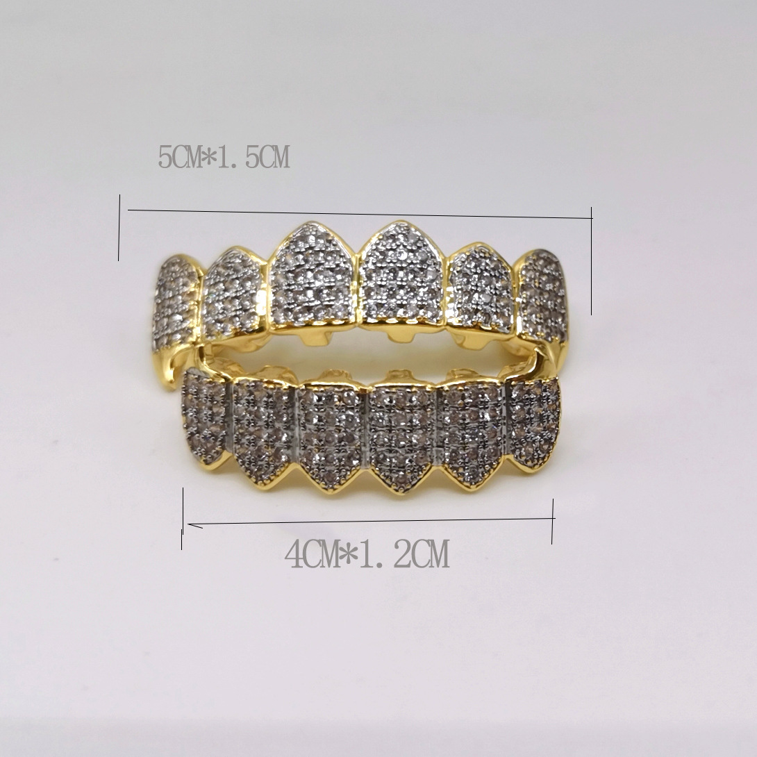 跨境新品嘻哈牙套镀金微镶锆石金银牙齿hiphop 炫酷饰品 厂家直销