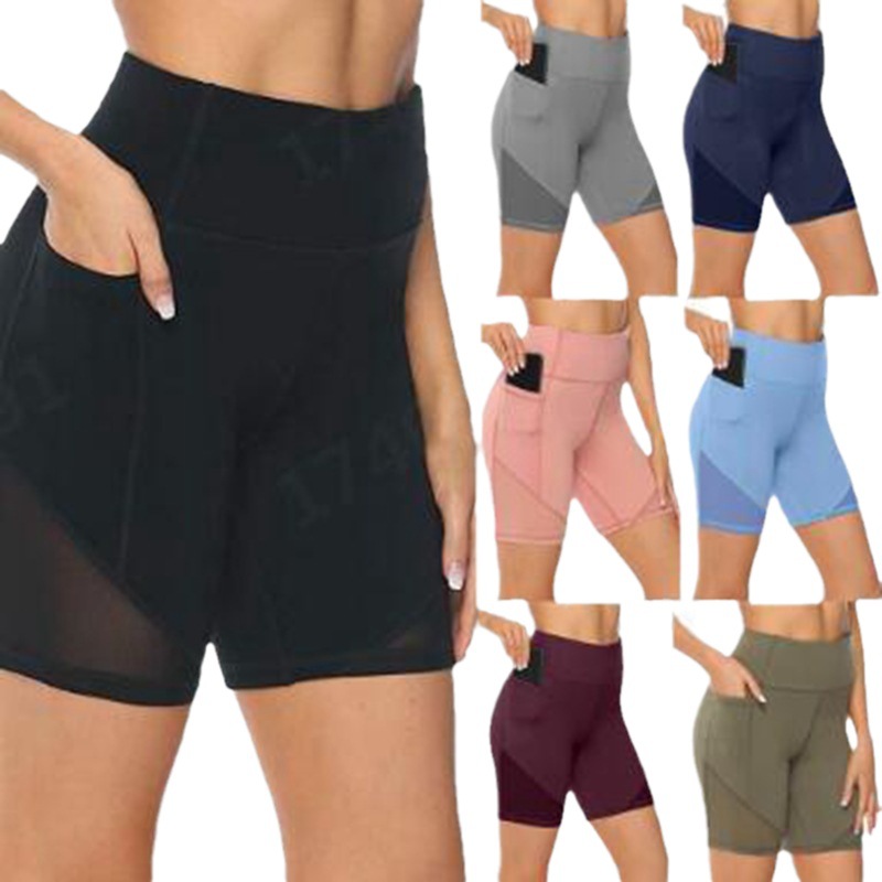 Solid Color Pocket Yoga Pants Cross-Border High-Waist Quick-Drying Yoga Shorts Sports Hip Breathable Workout Clothes