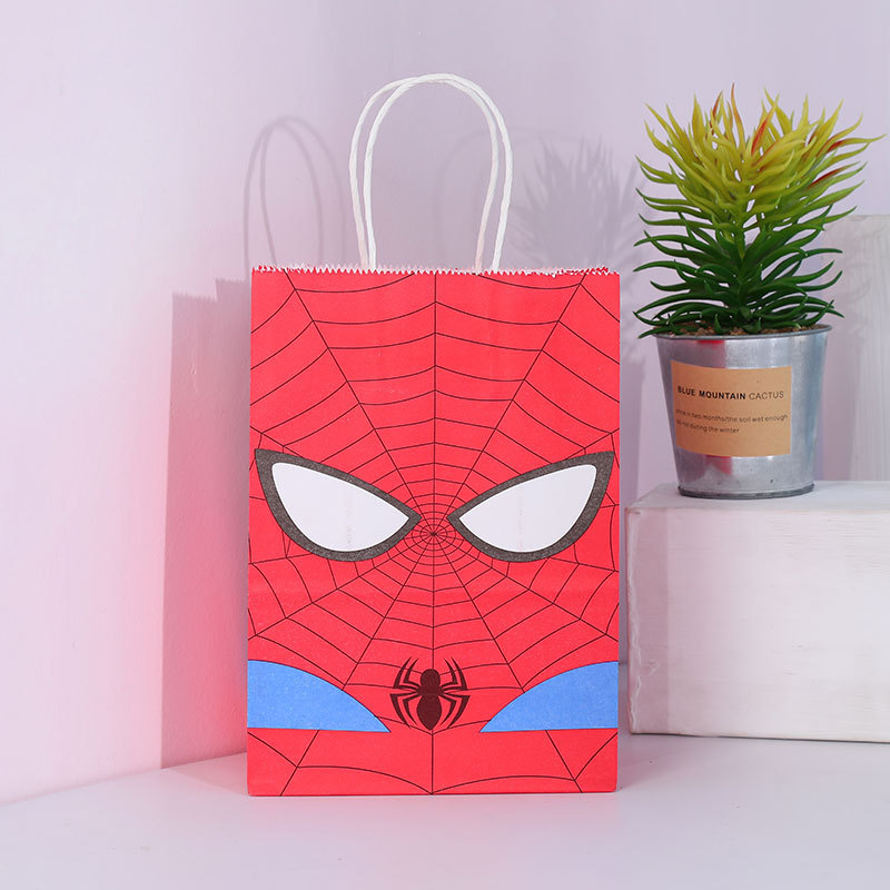 Kraft Paper Cartoon Super English Gift Bag Creative Cartoon Handbag Birthday Party Kraft Paper Gift Bag in Stock