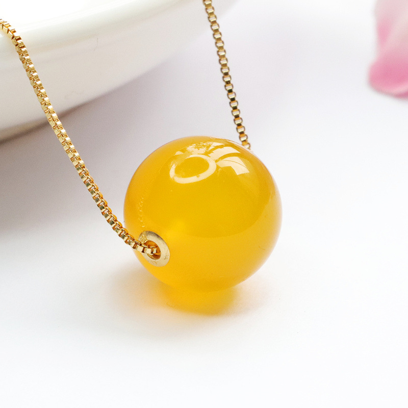 眷钰 新品正品天然18k金镶黄玉髓转运珠吊坠巴西玉髓挂坠项链礼物