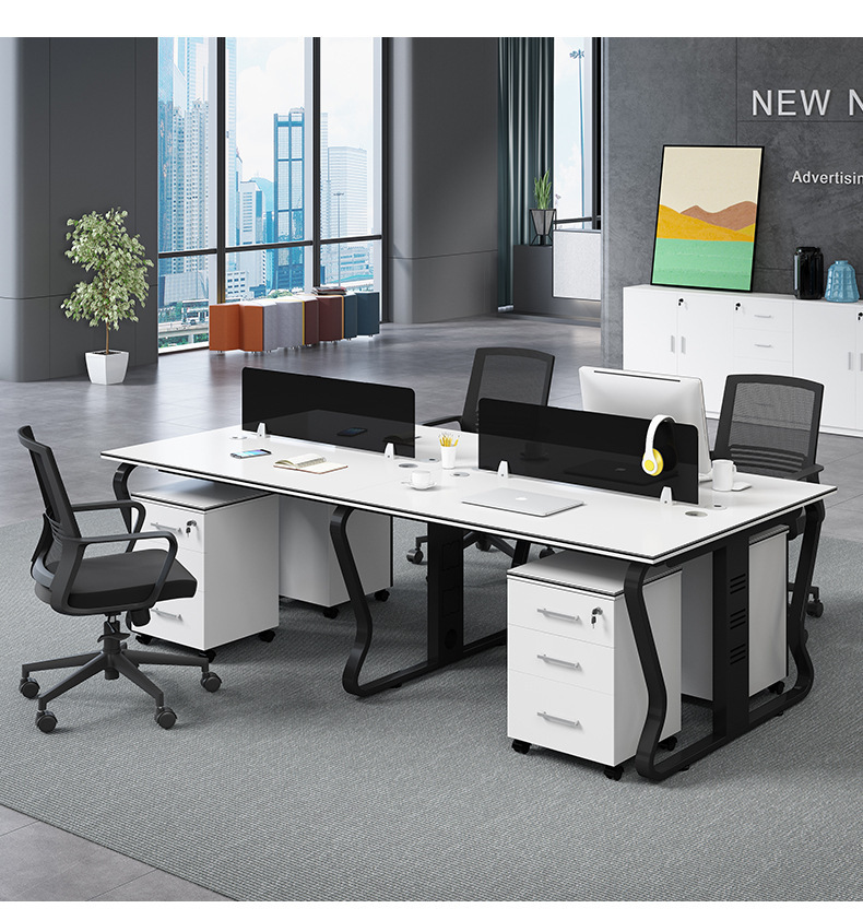 北京现代简约单排单人组合钢架办公桌子四六工位木板屏风转椅家具