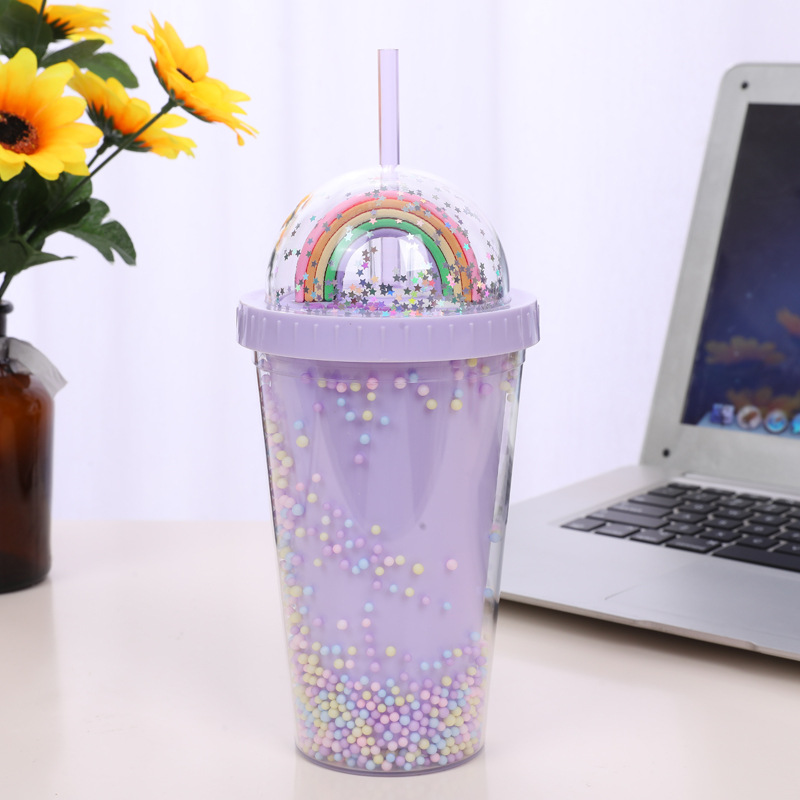 Factory Wholesale Bubble Rainbow Plastic Water Cup Ice Cup Plastic Sippy Cup Cross Mirror Best-Selling in Stock