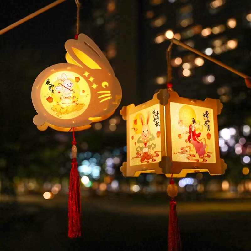 中秋节幼儿园小学手工兔子灯笼diy古风儿童手提灯笼花灯材料批发