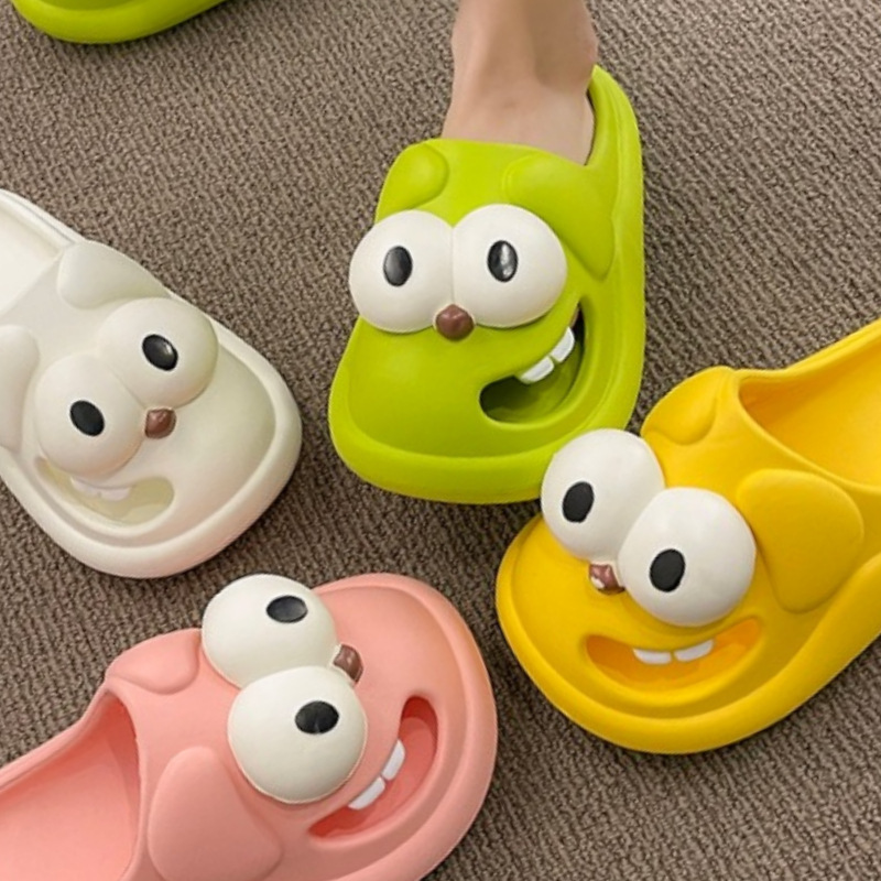 Women's Summer Cartoon Big Eye Dog Indoor Home Non-Slip Outdoor Thick Bottom Toe Cap Sandals Wholesale