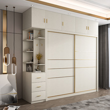 现代实木多层板推拉门衣柜家用免漆板生态板卧室衣橱移门柜子