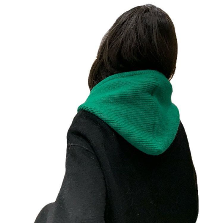 Winter Green Hat Scarf Integrated Knitted Hat Women's Winter Warm Balaclava Woolen Cap Men's Bandana