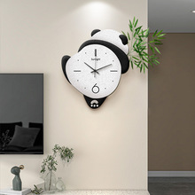 熊猫花花果赖创意时钟壁灯客厅时尚挂墙家用钟表静音发光摇摆挂钟