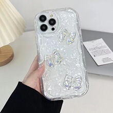 简约款镭射适用iPhone15promax手机壳立体蝴蝶苹果14/13软壳11tpu