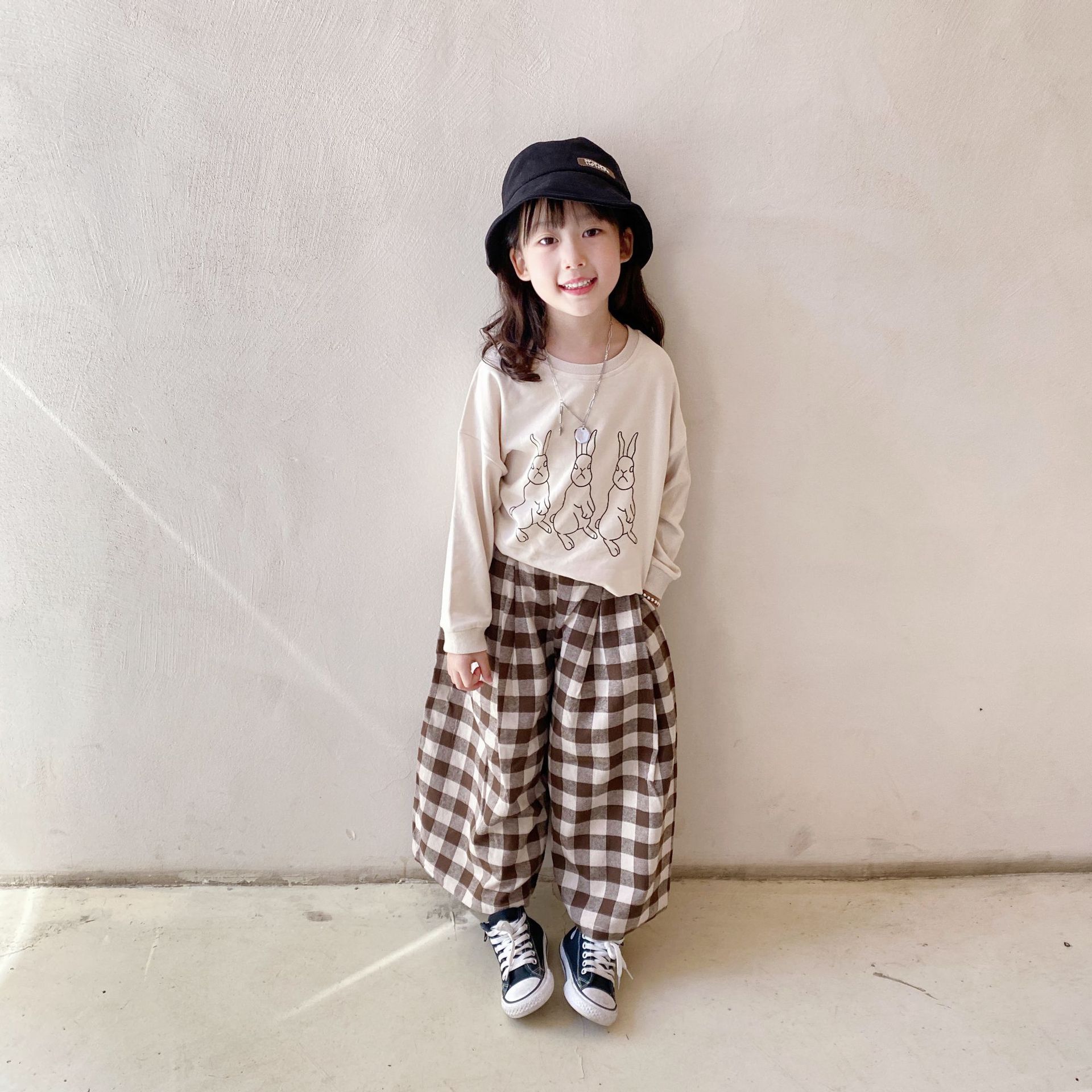 bobokids 2021秋冬新款童装日系男女童两色磨毛宽版t恤亲子装