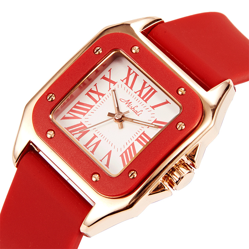 mishali/米莎莉硅胶手表潮流手表学生女款硅胶带手表防水方形手表