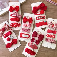 2/4PCS Red Hair P for Girls Fabric Bow Bangs Clips Christmas