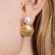 ins风跨境新款时尚气质个性百搭18k金不锈钢镶嵌贝珠贝壳耳环饰品