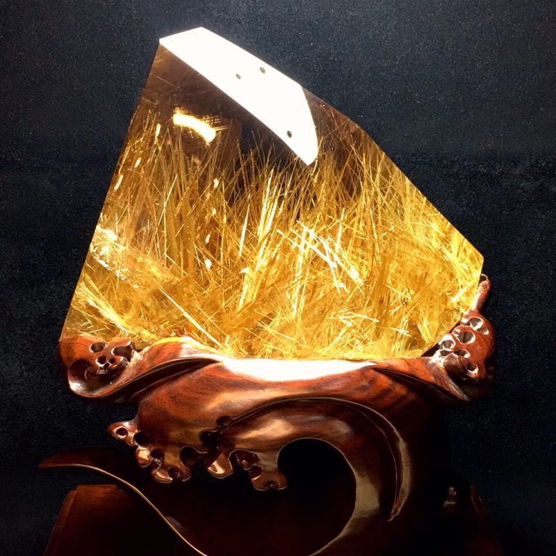 鸿硕晶珍藏巴西天然钛晶原石景石摆件晶体通透发丝粗礼品家居办公