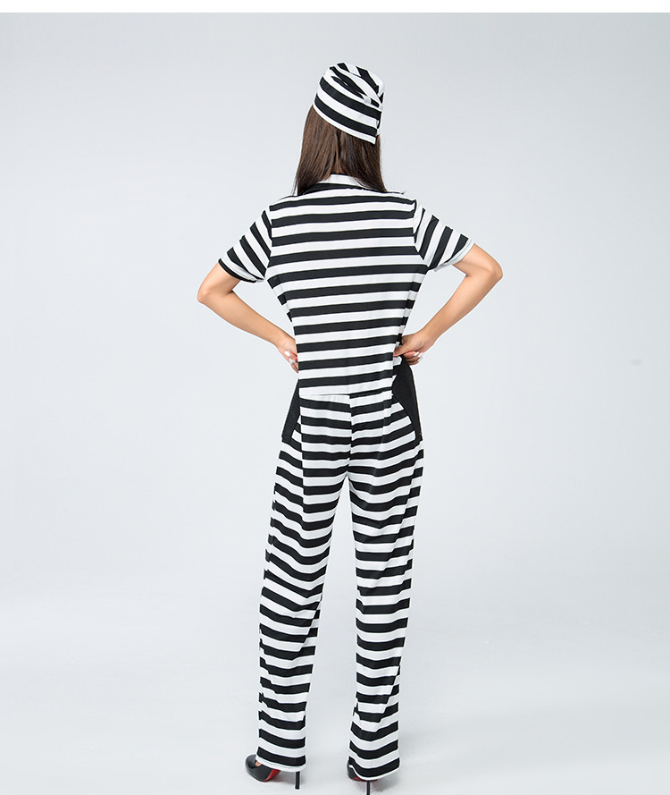 2019年连体裤条纹囚犯服装出口日本乐天制服派对游戏cosplay服装