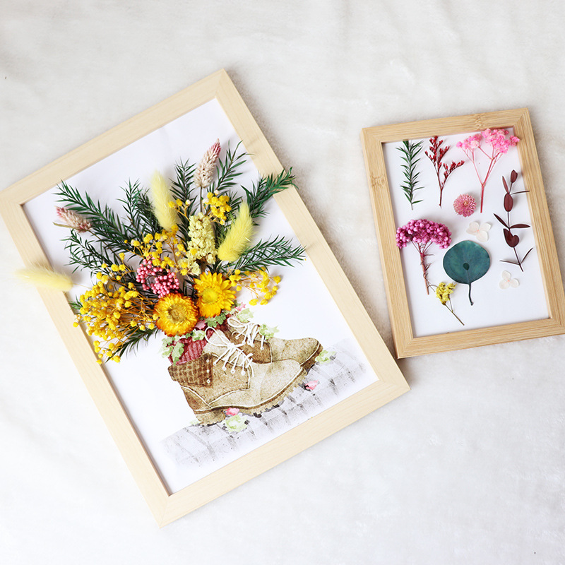 干花立体相框diy材料包墙壁装饰摆台 花艺活动手工制作实木画框