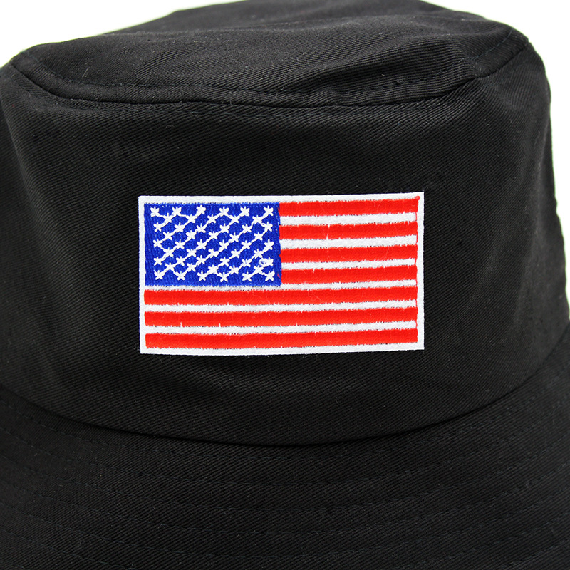 Amazon Hot Sale Independence Day American Flag Stars and Stripes Embroidered Fisherman Hat Men Women Sun-Proof Bucket Hat