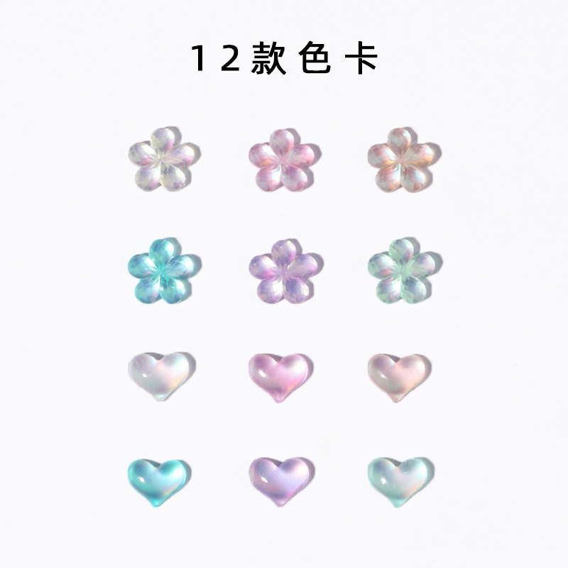 New Imitation Cat Eye Mixed Color Aurora Nail Rhinestone Sticking Xiaohongshu Same Style Small Love Heart Flowers Nail Ornament Wholesale