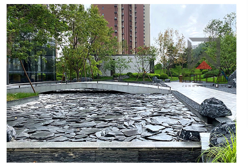 青石板不规格池底石片青石板岩毛边石园林花园造景水池底景观石片