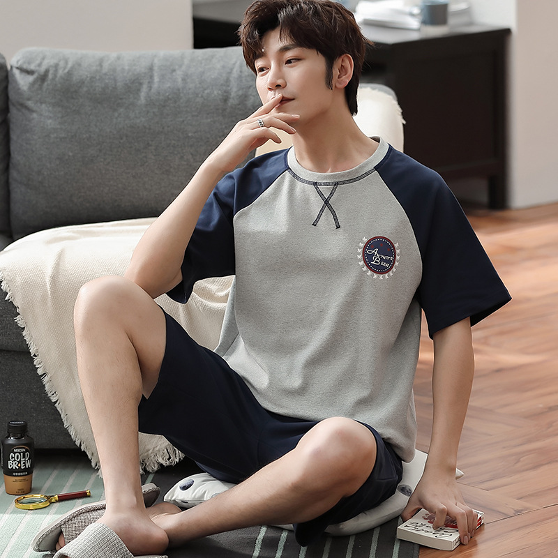 Pajamas Men's Summer Short Sleeve Shorts Thin Men's Cotton Summer Loose plus Size Homewear Suit Can Be Worn outside