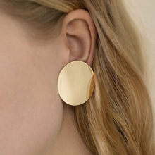 欧美流行简约大方圆形圆片耳钉 时尚个性女式光面气质耳环耳饰