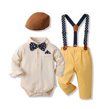 外贸童装婴幼儿连体衣儿童周岁礼服长袖棉哈衣男童春套装