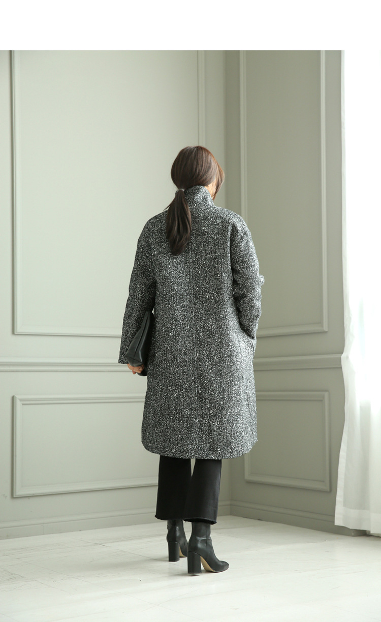 2020冬季新品韩版翻领长款过膝呢大衣夹棉加厚宽松雪花毛呢外套女