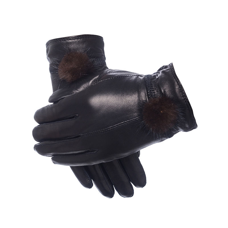 Factory Direct Sales Women's Solid Color Sheepskin Gloves Wind and Cold Proof Leather Gloves Winter Warm keeping Gloves