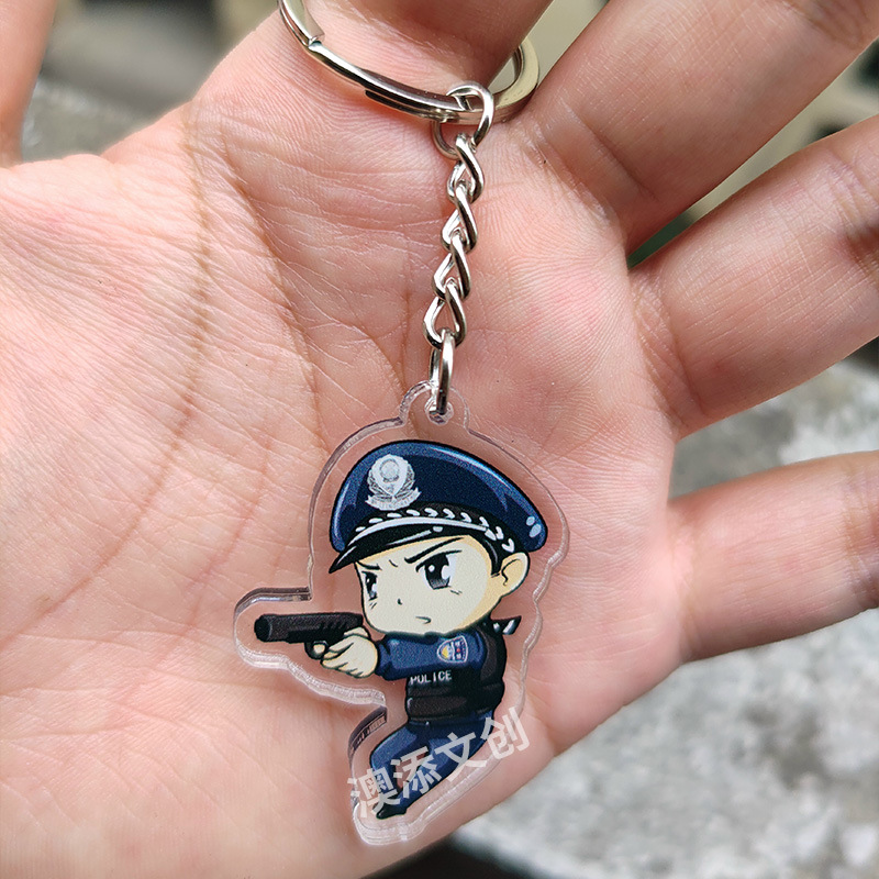 Acrylic Diy Pendant Police Cartoon Cartoon Epoxy Keychain Pendant Accessories Star Human-Shaped Standing Logo