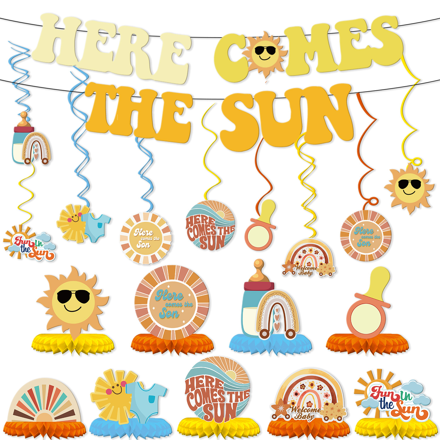 跨境新品babyshower party拉旗横幅婴儿主题派对布置挂件蜂窝摆件