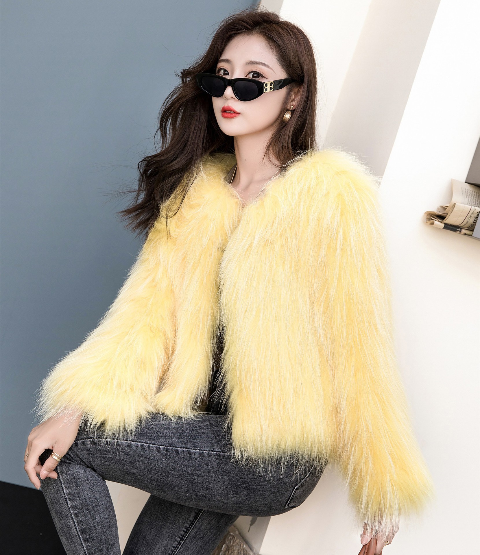 网红时尚女士貉子毛皮草编织外套女秋冬季真毛狐狸毛衣服直播代发