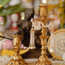 欧式复古铜雕花烛台法式蜡烛全铜家居摆件装饰餐桌欧式拍摄道具