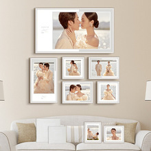 轻奢简约结婚儿童照片ps方形白色框条相框挂墙装饰组合全套定制大