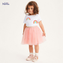 Little maven欧美女童套装夏季短袖网纱裙两件套可爱儿童套装批发
