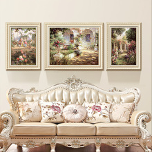 客厅装饰画沙发背景墙美式三联画欧式花卉复古壁画现代简约油画