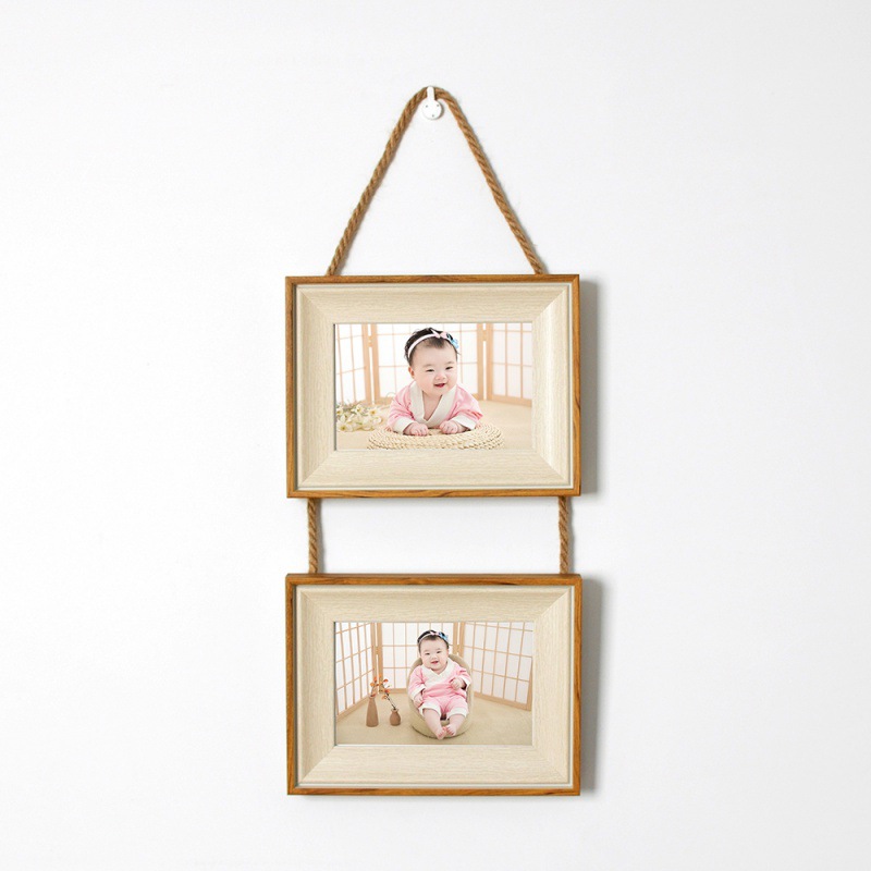 欧式宝宝相框挂墙5寸6寸7寸8寸10寸麻绳挂式多张组合全家福照片墙