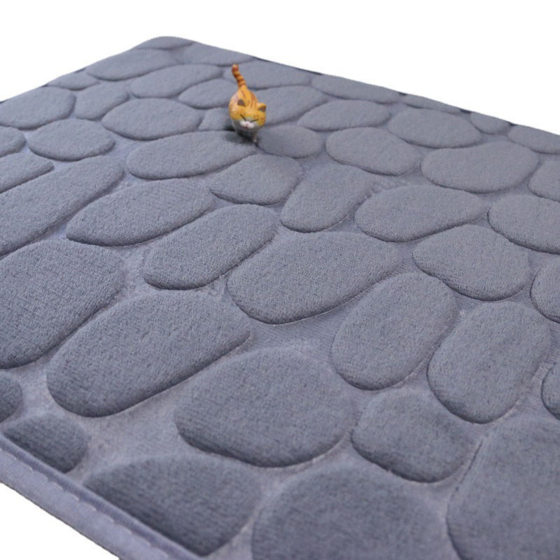 Cross-Border Embossed Cobblestone Coral Cashmere Mats Door Mat Bathroom Absorbent Floor Mat Factory Direct Sales Floor Mat