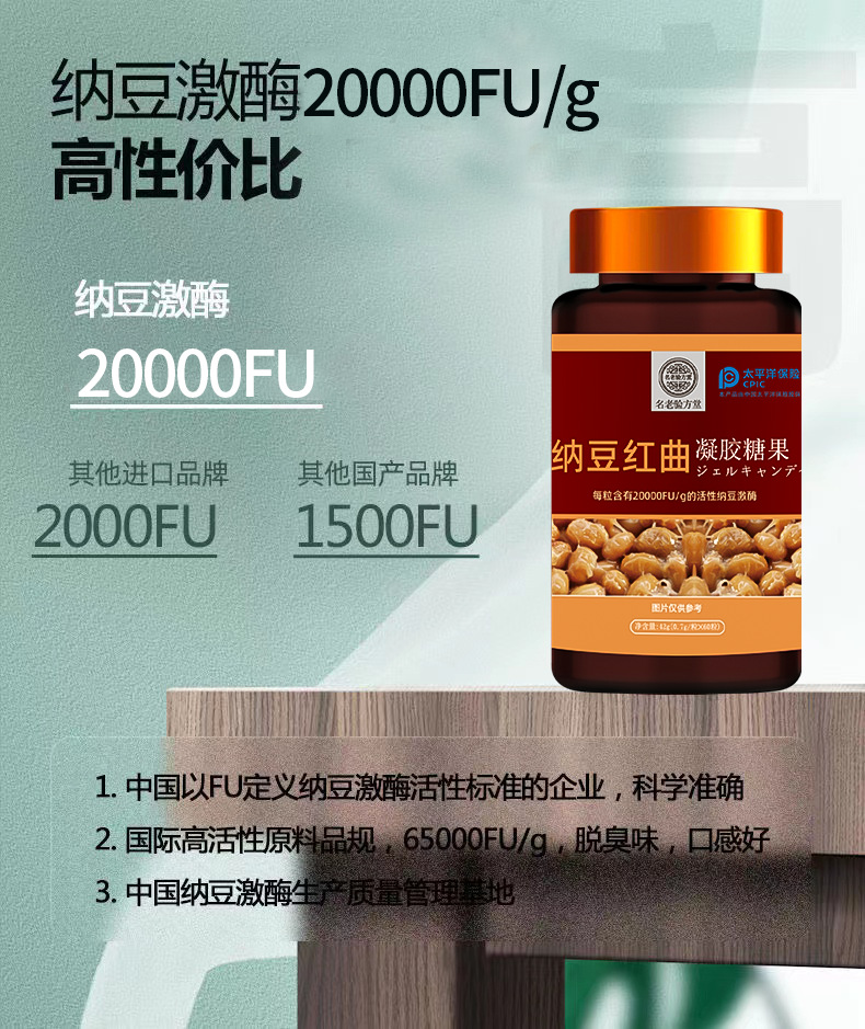纳豆红曲凝胶糖果60粒纳豆激酶厂家一件代发纳豆红曲软胶囊批发