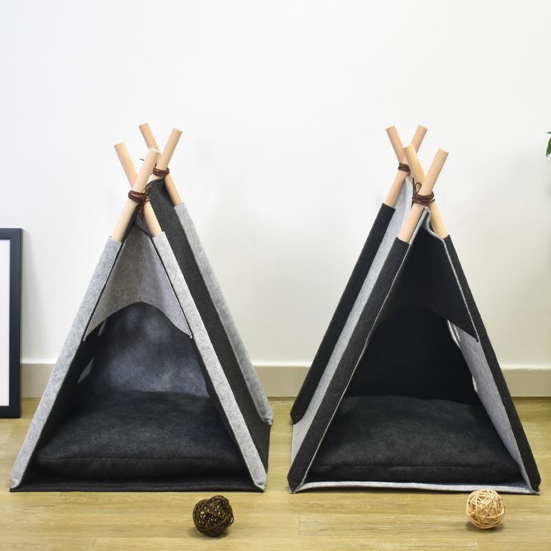 厂家批发 毛毡猫帐篷 创意款宠物帐篷 木棍毛毡猫窝
