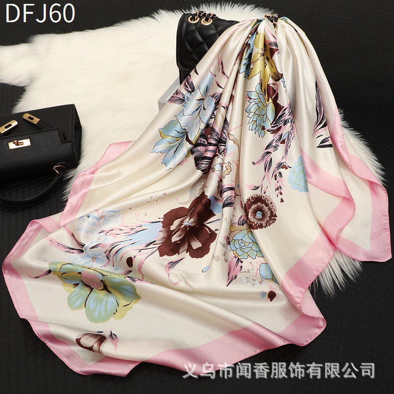 Tiktok Hot-Selling New Arrival 90 Satin Square Scarf Holiday Gift Silk Scarf for Women Spring and Summer All-Match Sun Protection Thin Headcloth