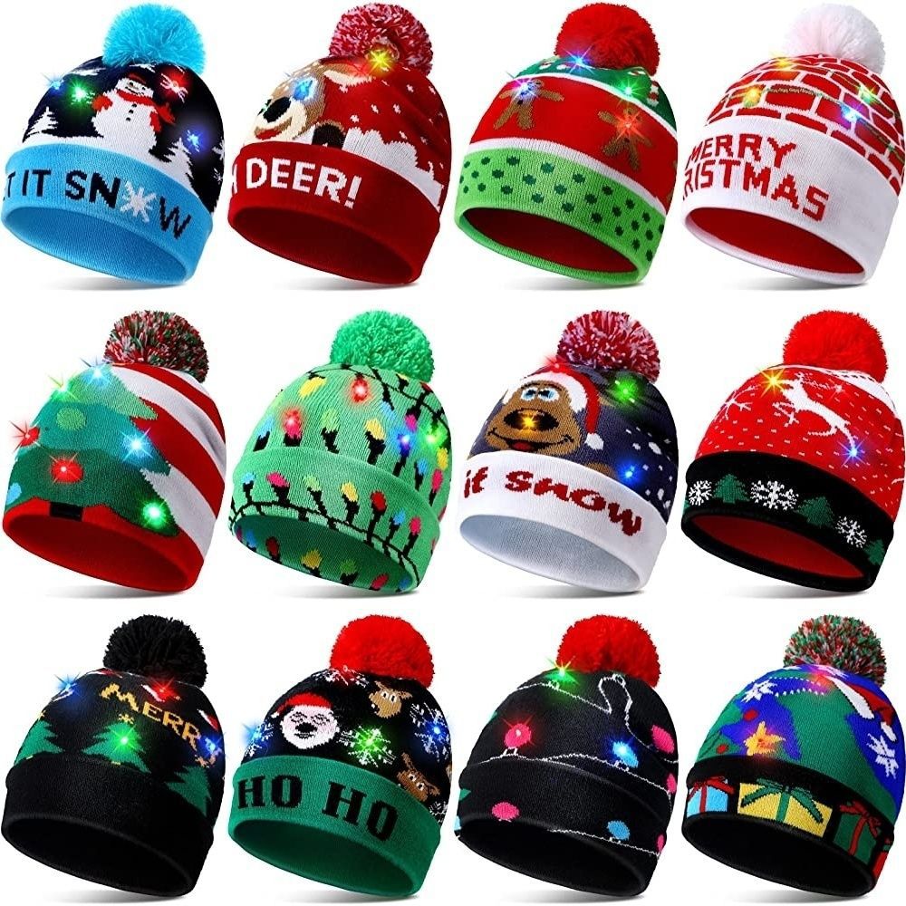 Fashion Christmas Hat LED Light Knitted Hat Parent-Child Knitted Hat Colored Lights Party Warm Foreign Trade Amazon