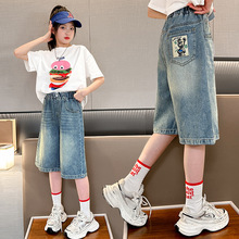 夏季女童牛仔五分裤2024年新款韩版时尚潮流运动休闲薄款中大童潮
