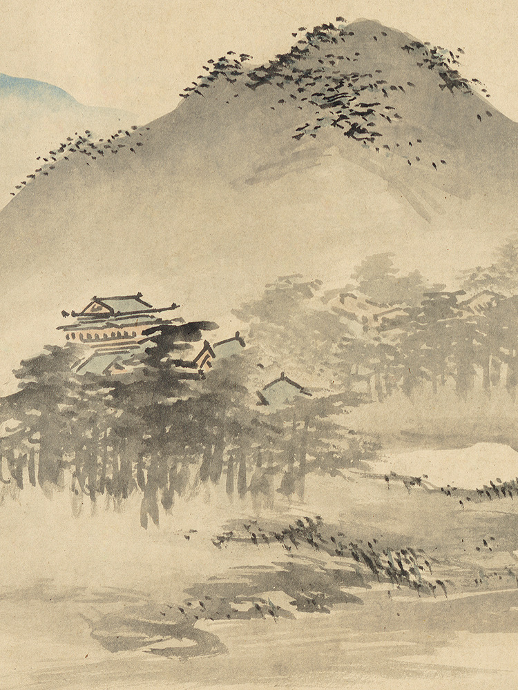 pp8a批发名画复制品唐寅唐伯虎松崖别业写意山水画国画艺术微喷临